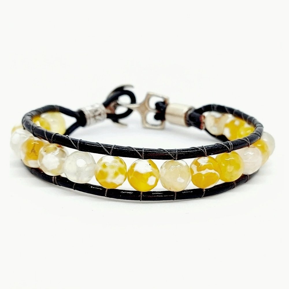 Weathered Agate and Leather Bracelet